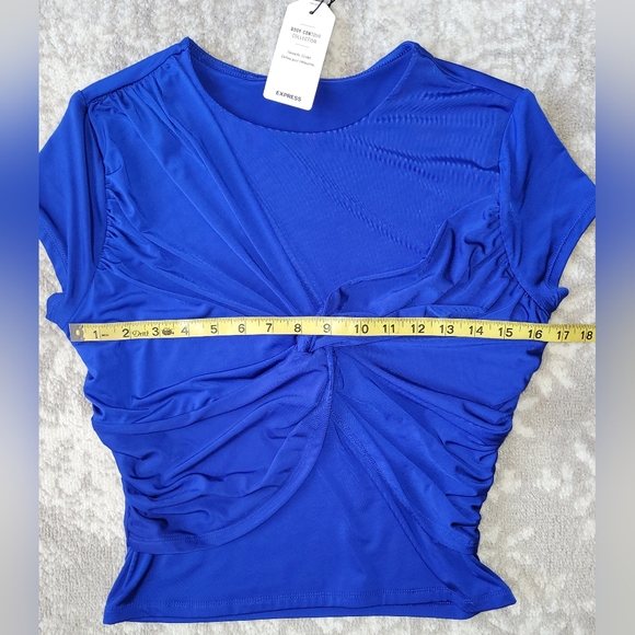Express Body Contour Cobalt Blue Twisted Knot Short Sleeve Top, Size M - Picture 5 of 8